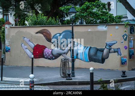 Street Art im beliebten 13. Arrondissement, Paris, Frankreich Stockfoto