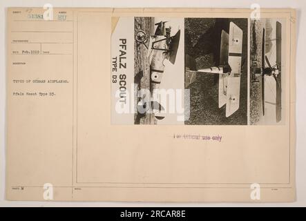 Deutsches Pfalz-Pfadfinder-Flugzeug vom Typ D3, das im Ersten Weltkrieg verwendet wurde. Dieses Foto wurde im Februar 1919 aufgenommen und ist nur für den offiziellen Gebrauch bestimmt. Es ist Teil einer Sammlung, die verschiedene deutsche Flugzeugtypen aus dieser Zeit zeigt. Stockfoto