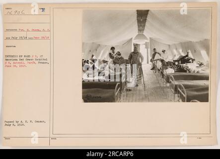 Innere Station #5 im American Red Cross Hospital #5 in Auteuil, Paris, Frankreich. Aufgenommen am 28. Juni 1918. Fotografiert von Pvt. C. Stern, S. C. Rech. Das Bild wurde von A.E.F. weitergegeben (Amerikanische Expeditionstruppen) Zensor am 8. Juli 1918. Ausgabe Nr. 14.906. Stockfoto