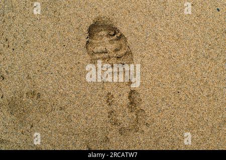 Fußabdruck in Sand, Cornwall, England, Großbritannien Stockfoto