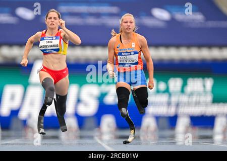 Paris, Frankreich. 13. Juli 2023. PARIS, FRANKREICH - JULI 13: Kiki Hendriks der Niederlande im Finale der Frauen 100m T64 am 6. Tag der Pariser 2023-Para-Athletik-Weltmeisterschaft im Stade Charlety am 13. Juli 2023 in Paris, Frankreich (Foto von Marcus Hartmann/BSR-Agentur) Kredit: BSR-Agentur/Alamy Live News Stockfoto