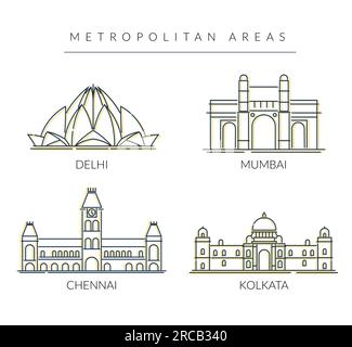 City Master – eine Reihe von indischen Metrostädten – Symbolabbildung als EPS 10-Datei Stock Vektor