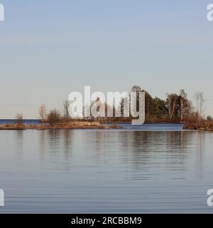 Kleine Inseln mit Bäumen am Ufer des Lake Vanern Stockfoto