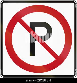 Kanadisches Straßenschild - kein Parkplatz. Dieses Zeichen wird in Quebec verwendet. Stockfoto