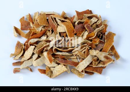 Mandarinenschale (Citri reticulatae Pericarpium), ausgeschnitten, Gegenstand Stockfoto