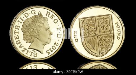 2015 eine-Pfund-Münze mit dem Shield-Design und dem 4. Münzporträt von Königin Elizabeth II. Auf der Vorderseite von Ian Rank Broadley Stockfoto