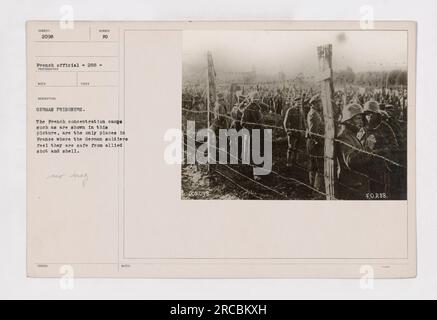 Deutsche Gefangene in einem französischen Konzentrationslager im Ersten Weltkrieg. Dieses Foto zeigt einen der Orte, an denen deutsche Soldaten Zuflucht vor dem feindlichen Feuer suchten. Das Bild zeigt die Realität des Krieges und die Bedingungen, unter denen die Gefangenen während des Konflikts standen. Stockfoto
