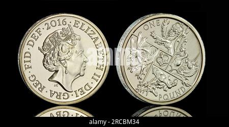 Die letzte britische Pfund-Münze, die 2016 als Sammlerausgabe ausgegeben wurde, zeigt das 5.-Euro-Münzporträt von Königin Elizabeth II. Von Jody Clark Stockfoto