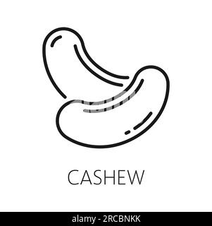 Kaschu-Nuss isolierte getrocknete Bohnen Hülsenfrüchte nierenförmiges Umriss-Symbol. Vector vegetarisches Essen Snack, Bohnen-Superfood gesund essen Butter Zutat Stock Vektor