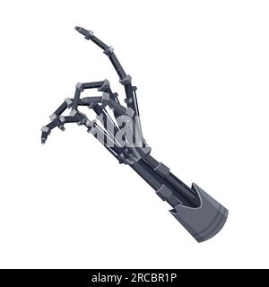 Behinderter Mann Cyborg Handfläche, behinderte ungültige Prothese, Roboterhand mit Metallfingern, zukünftiger künstlicher Technologiearm Stock Vektor
