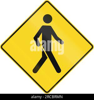 Kanadisches Straßenwarnschild - Fußgängerüberquerung. Dieses Zeichen wird in Quebec verwendet. Stockfoto