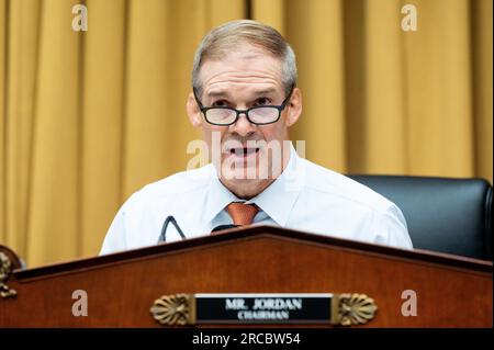 Washington, Usa. 13. Juli 2023. USA Repräsentant Jim Jordan (R-OH), der bei einer Anhörung des Justizkomitees im US-Kapitol sprach. (Foto: Michael Brochstein/Sipa USA) Guthaben: SIPA USA/Alamy Live News Stockfoto