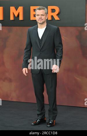 London, Großbritannien. 13. Juli 2023. Matt Damon auf der britischen Premiere von Oppenheimer am Odeon Luxe Leicester Square, London. Kredit: Nils Jorgensen/Alamy Live News Stockfoto