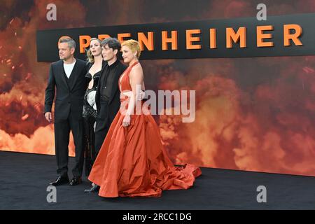 London, Großbritannien. 13. Juli 2023. Matt Damon, Emily Blunt, Cillian Murphy und Florence Pugh auf der britischen Premiere von Oppenheimer am Odeon Luxe Leicester Square, London. Kredit: Nils Jorgensen/Alamy Live News Stockfoto