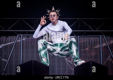Machine Gun Kelly tritt live in Norwegen in Slottsfjell am 13. Juli 2023 auf Stockfoto
