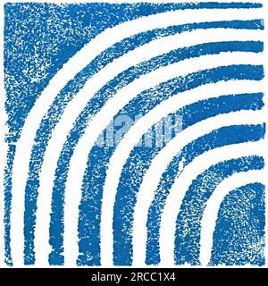 Originale handgefertigte Texturstempel mit gebogenen Linien in blauen Farbtönen Stockfoto