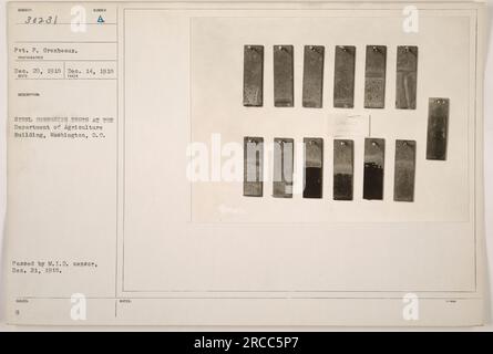 Private P. Grenbeaux führt Stahlkorrosionstests im Department of Agriculture Building in Washington, D.C. durch Das Foto wurde am 14. Dezember 1918 aufgenommen und erhielt es am 20. Dezember 1918. Es wurde am 21. Dezember 1918 vom MID-Zensor verabschiedet. Stockfoto