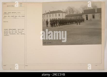 Sergeant Jack Abbott, gesehen auf diesem Foto vom 26. Februar 1919, war Mitglied der Wachmannschaft am Base Hospital Nr. 15 in Chaumont, hte. Marne, Frankreich. Das Foto wurde von einem nicht identifizierten Fotografen am 16. November 1918 aufgenommen. Weitere Informationen über Sergeant Abbott oder das Foto sind unbekannt. Stockfoto