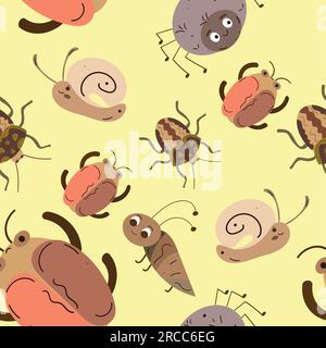 Nahtloser Musterhintergrund mit Insektenskizzenzeichen Vektor Stock Vektor