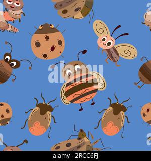 Nahtloser Musterhintergrund mit Insektenskizzenzeichen Vektor Stock Vektor