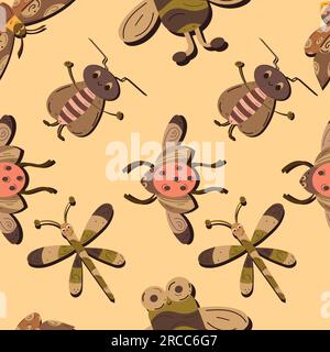 Nahtloser Musterhintergrund mit Insektenskizzenzeichen Vektor Stock Vektor