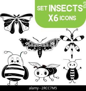Ein Satz süßer Insekten-Skizzen-Vektor Stock Vektor