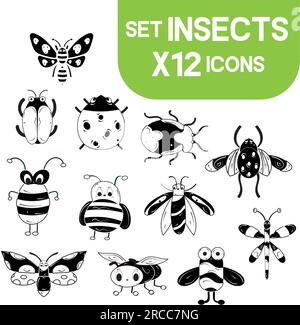Ein Satz süßer Insekten-Skizzen-Vektor Stock Vektor