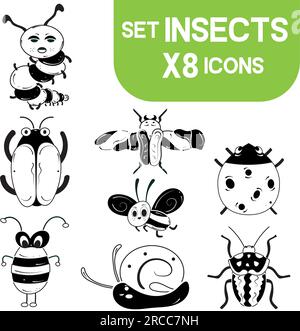 Ein Satz süßer Insekten-Skizzen-Vektor Stock Vektor