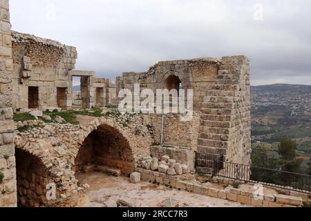 Ajloun, Jordanien : historische Burg Ajloun (islamische arabische Geschichte im Nahen Osten) Stone militärisches Verteidigungsgebäude Stockfoto