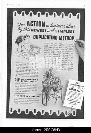 Vintage Time Magazine, 24. August 1936 Ausgabe Werbung, USA Stockfoto
