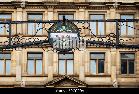 Temple Court-Schild im Cavern Quarter in Liverpool Stockfoto