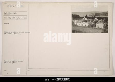 Das Bild zeigt eine Ansicht eines Teils von St. Mihiel, Frankreich im Ersten Weltkrieg. Das Foto wurde von T.R. aufgenommen Shaw, S.C. am 14. September 1918. Sie wurde später vom A.E.F.-Zensor genehmigt und erhielt die Referenznummer 111-SC-23365. Stockfoto