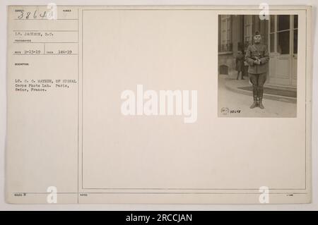 Ein Foto von Lieutenant Jackson, einem Soldaten des amerikanischen Militärs im Ersten Weltkrieg. Das Foto wurde von Leutnant C. Mayhew vom Signal Corps Photo Lab in Paris, Frankreich, aufgenommen. Das Bild ging am 13. Februar 1919 ein. Anmerkung: 38648. Stockfoto