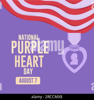 Der nationale Purple Heart Day am 7. August und die amerikanische Flagge im Hintergrund. Vektordarstellung für Poster und Webbanner. Stock Vektor