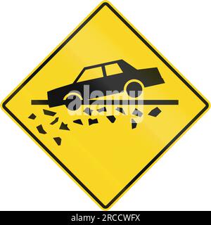 Warnschild in Quebec, Kanada - Schotter wird verlangsamt. Stockfoto