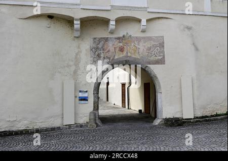 Spitz, Wachau, Niederösterreich, Österreich. 5. Juli 2023. Detailaufnahme von Spitz Castle Stockfoto