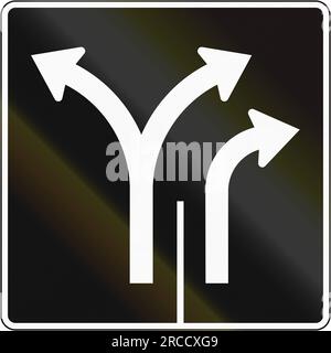 Schild für Spurmanagement in Kanada – zwei Spuren links und rechts. Dieses Zeichen wird in Quebec verwendet. Stockfoto