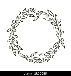 Kreiskranzrahmen aus Olivenzweigen und Beeren. Stock Vektor