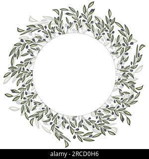 Kreiskranzrahmen aus Olivenzweigen und Beeren. Stock Vektor