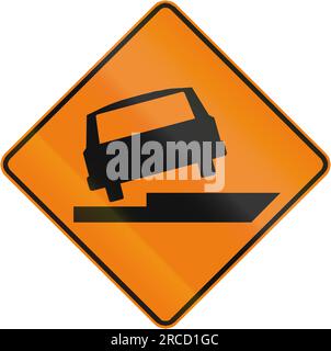 Temporäres Warnschild in Kanada: Unebene Straße. Dieses Zeichen wird in Quebec verwendet. Stockfoto
