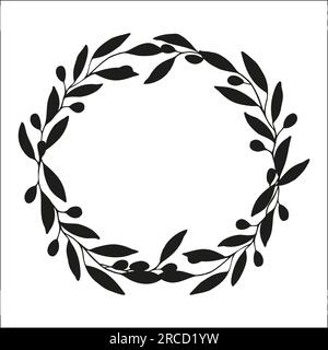 Kreiskranzrahmen aus Olivenzweigen und Beeren. Stock Vektor