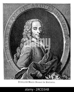 Voltaire, dessen richtiger Name Francois-Marie Arouet war, war während der Aufklärungszeit ein prominenter französischer Philosoph, Schriftsteller und Intellektueller. Er wurde am 21. November 1694 geboren und ist bekannt für seinen Witz, seine Satire und sein Eintreten für bürgerliche Freiheiten, Meinungsfreiheit und religiöse Toleranz. Voltaires Werke, einschließlich Theaterstücke, Poesie, Romane und philosophische Essays, Machte ihn zu einem der einflussreichsten Denker seiner Zeit. Seine berühmte Novelle „Candide“ satierte den Optimismus und die philosophischen Ideen, die während der Epoche vorherrschten. Voltaire war ein scharfer Kritiker sozialer und politischer Ungerechtigkeiten, Stockfoto