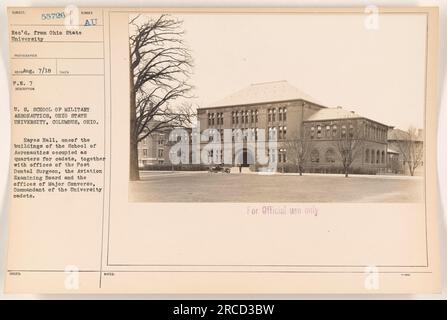 Hayes Hall, Teil der USA Schule für militärische Luftfahrt an der Ohio State University in Columbus, Ohio. Das Gebäude dient als Quartier für Kadetten sowie als Unterbringungsstelle für den Postzahnarzt, das Aviation Examining Board und Major Converse, den Kommandanten der Universitätskadetten. Dieses Foto ist nur zur amtlichen Verwendung bestimmt. Stockfoto