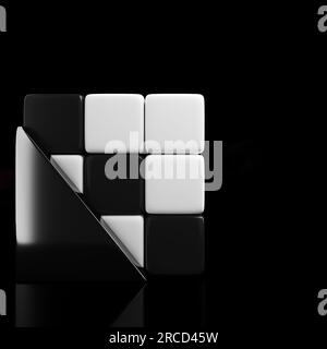 Abstrakter minimaler Hintergrund. Schwarz-weiße Kästen mit Dreieck. 3D-Rendering Stockfoto