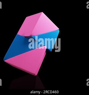 Abstrakter minimaler Hintergrund. Zwei pinkfarbene und blaue Kisten aus Dreiecken. 3D-Rendering Stockfoto