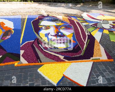 Italien, Umbrien, Spello, infiorata auf den Straßen der Stadt Stockfoto