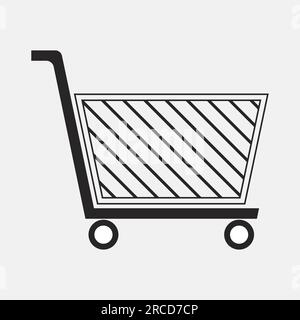 Einfaches Symbol eines Einkaufswagens mit Warenkorb. Schwarze Silhouette für die Entnahme und den Transport von Waren in Selbstbedienungsgeschäften. Einzelhandel Stock Vektor