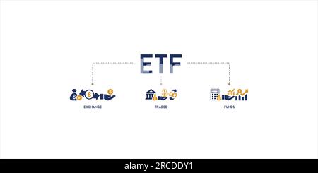 ETF Banner Web Icon Vektor Illustration Konzept Exchange Traded Funds Aktienmarkt Investment mit Symbol und Symbol für Geld, Cashflow, Handel Stock Vektor