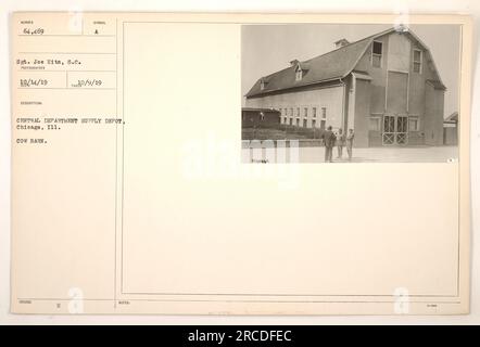 Ein Bild vom Cow Barn Supply Depot im Central Department Supply Depot in Chicago, Illinois. Die Nummer des Depots ist 64.469, und das Foto wurde von Sergeant Joe HITM am 10. 14. 19 aufgenommen. Die Beschreibung bezieht sich auf die Scheune im Vorratslager. Das Foto wurde am 10. 9. 19 mit dem Symbol A H TAX ausgestellt. Weitere Hinweise sind die Identifikationsnummer 201069. Stockfoto