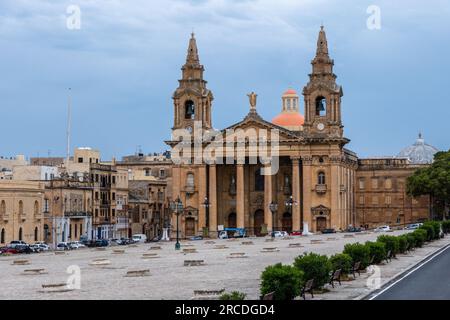 Valletta, Malta, 30. April 2023. St. Die Publius Parish Church ist eine römisch-katholische Kirche in Floriana, Stockfoto